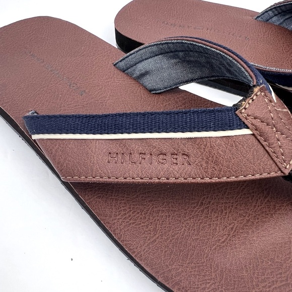 TOMMY HILFIGER MEN’S BROWN AND NAVY FLIP FLOPS, DRAKE-T STYLE, SIZE 9M - Picture 9 of 15